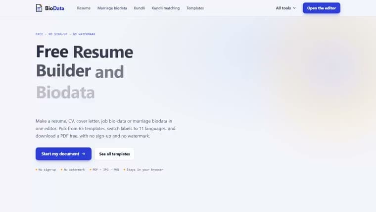 BioData home screen