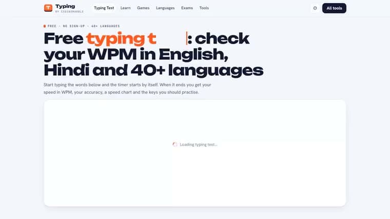 Typing Test home screen